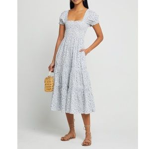 o.p.t Square Neck Smocked Maxi Dress in palace blue